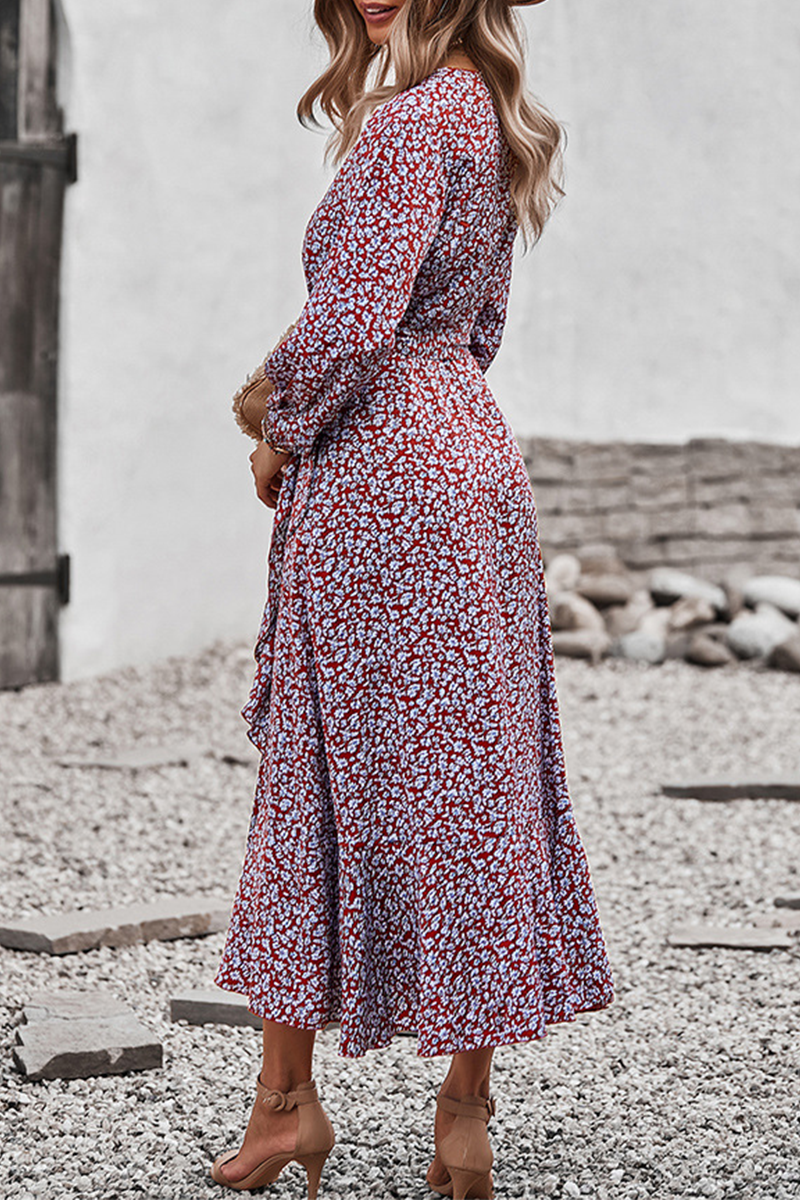 Elegant Floral Flounce Strap Design V Neck A Line Dresses(5 colors) - Fashionpara
