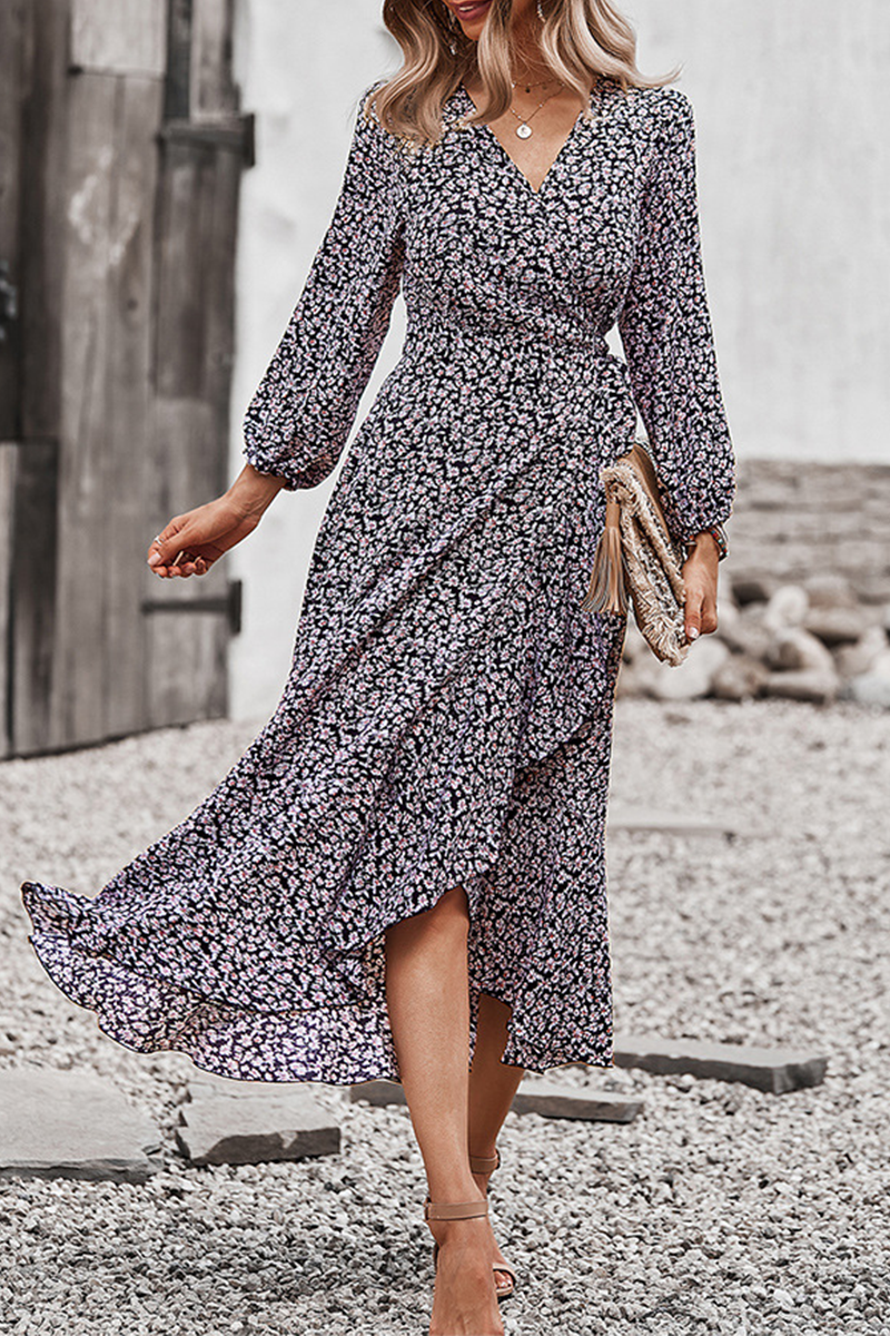 Elegant Floral Flounce Strap Design V Neck A Line Dresses(5 colors) - Fashionpara