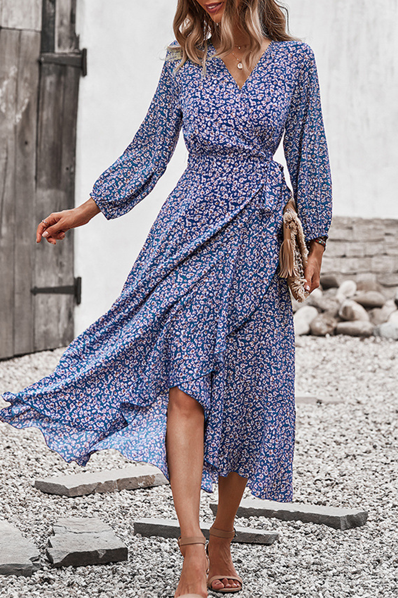 Elegant Floral Flounce Strap Design V Neck A Line Dresses(5 colors) - Fashionpara