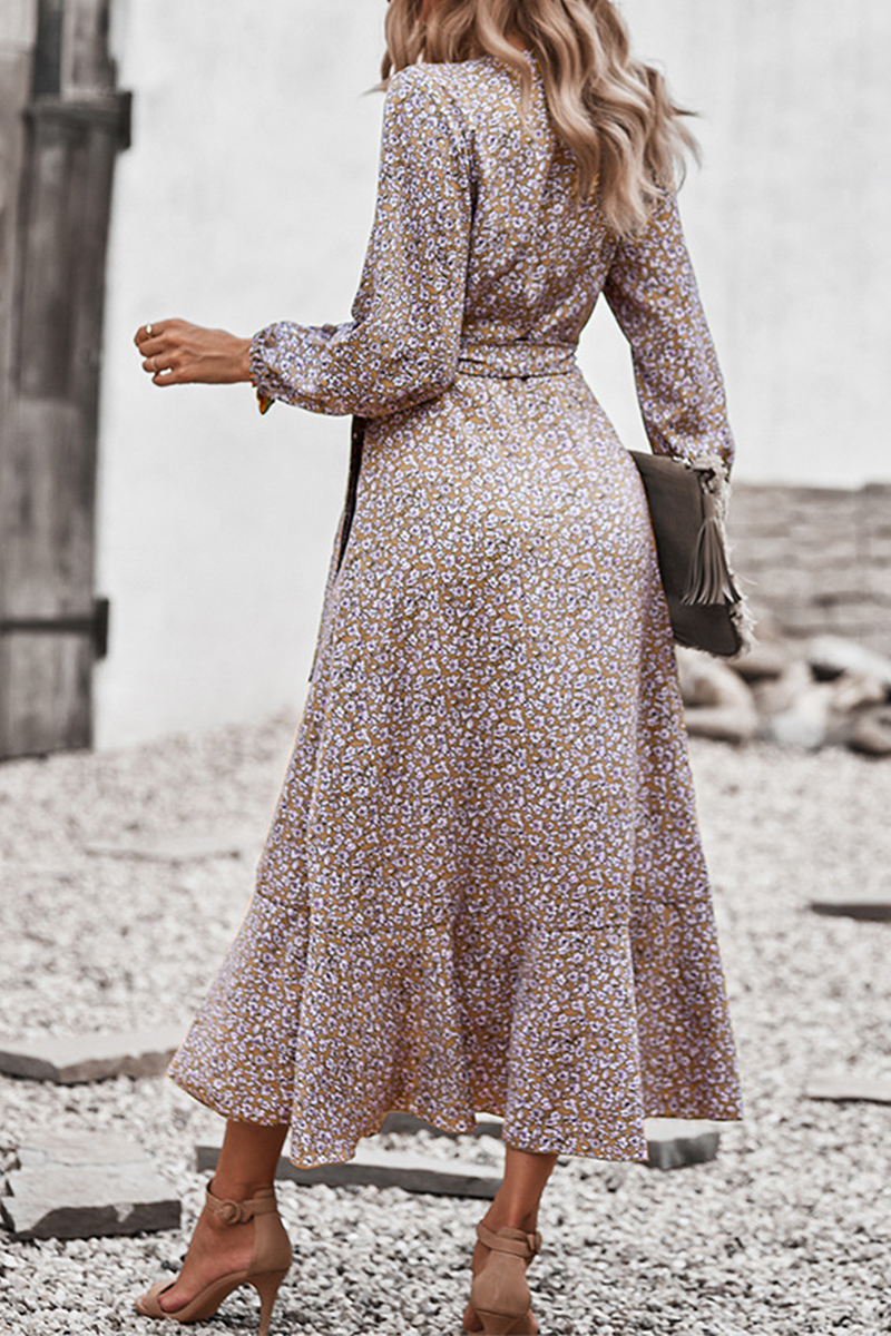 Elegant Floral Flounce Strap Design V Neck A Line Dresses(5 colors) - Fashionpara