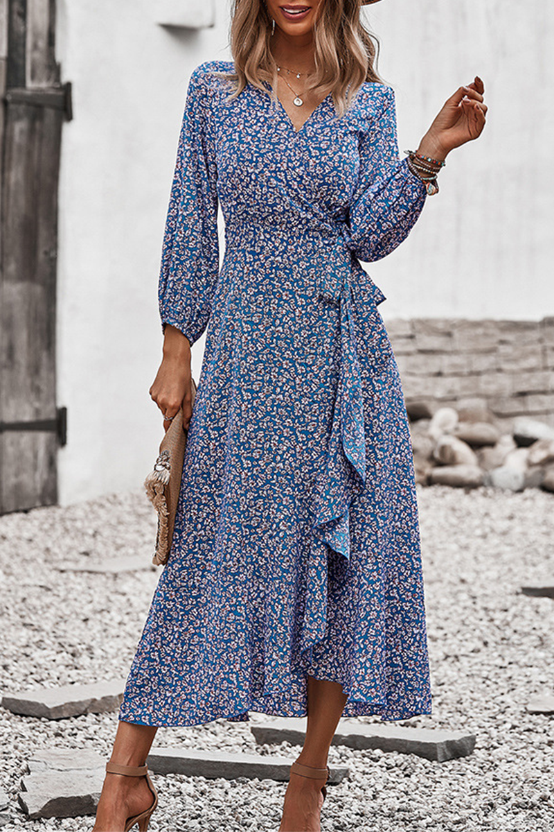 Elegant Floral Flounce Strap Design V Neck A Line Dresses(5 colors) - Fashionpara