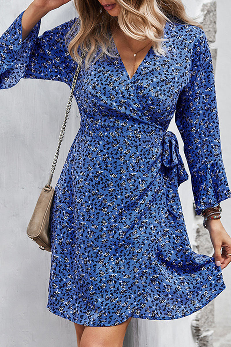 Fashion Casual Print Patchwork V Neck A Line Dresses - Fashionpara