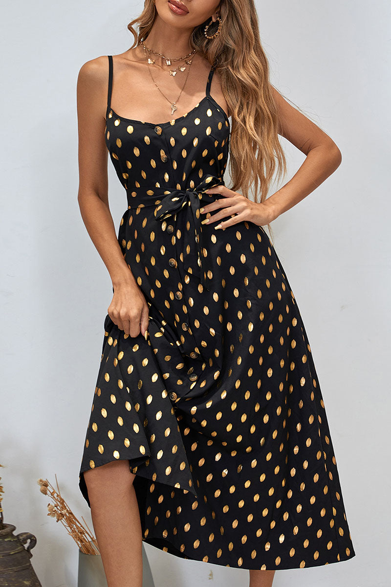 Fashion Street Print Slit Spaghetti Strap A Line Dresses - Fashionpara