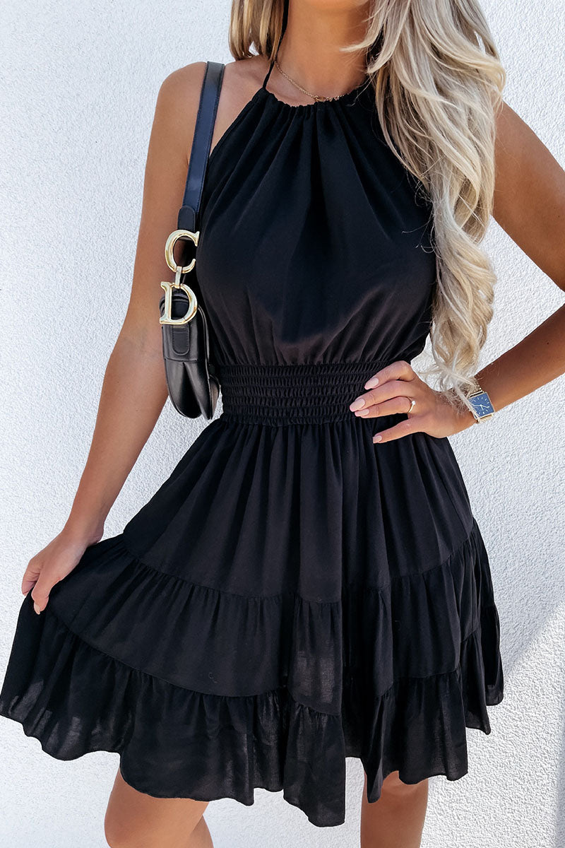 Fashion Casual Solid Patchwork Halter Cake Skirt Dresses - Fashionpara