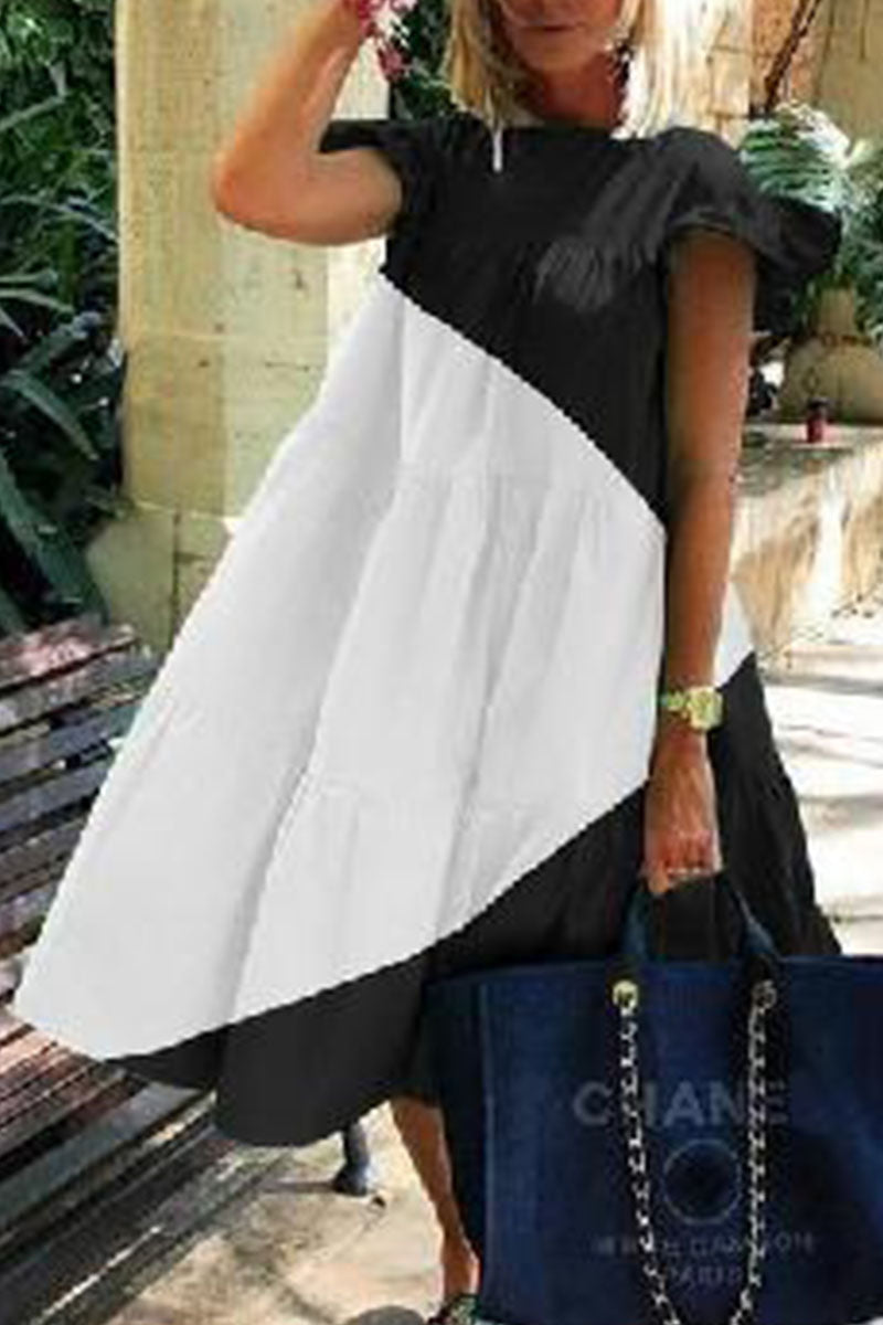 Fashion Casual Solid Split Joint O Neck Princess Dresses(3 colors) - Fashionpara