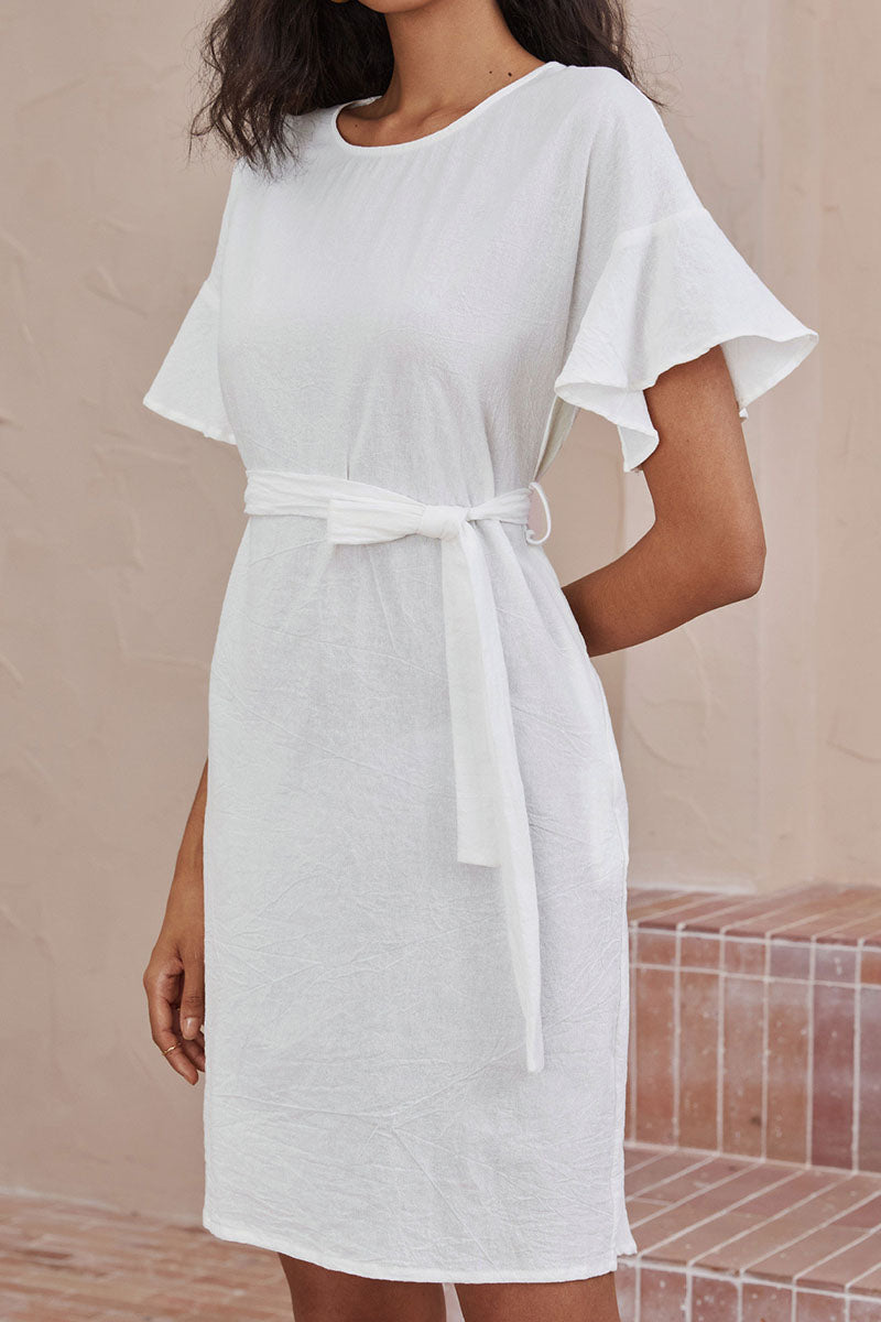 Fashion Street Solid Split Joint O Neck A Line Dresses - Fashionpara