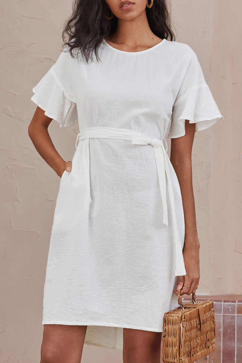 Fashion Street Solid Split Joint O Neck A Line Dresses - Fashionpara