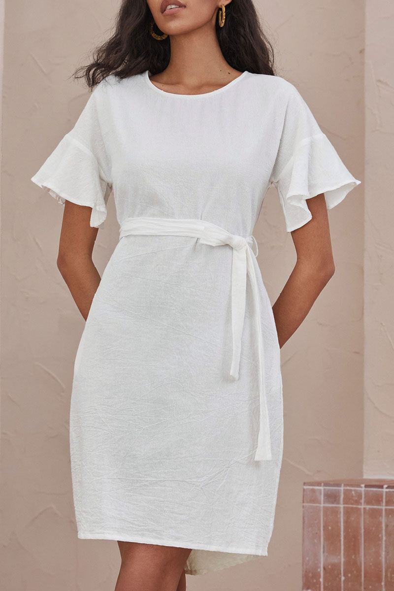 Fashion Street Solid Split Joint O Neck A Line Dresses - Fashionpara