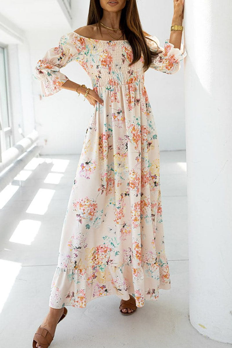 Fashion Street Print Split Joint Off the Shoulder A Line Dresses - Fashionpara