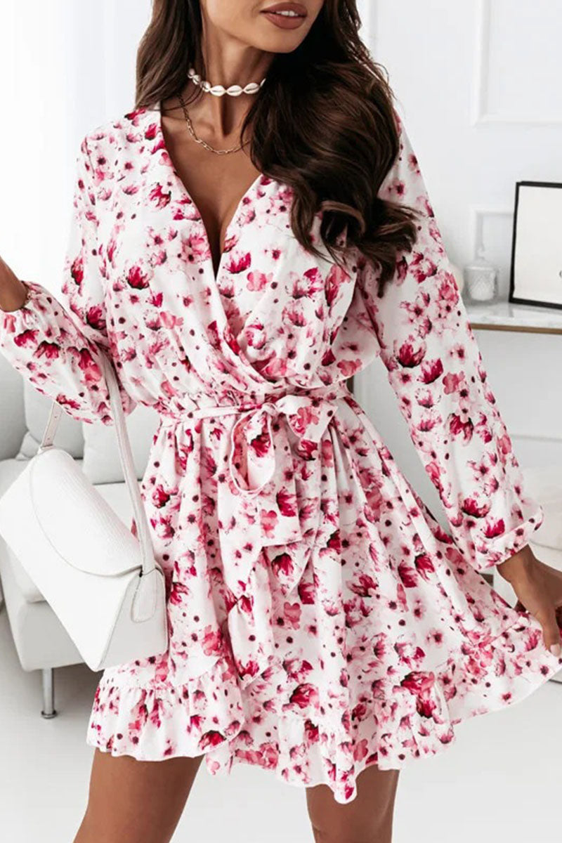 Fashion Street Print Split Joint V Neck A Line Dresses(4 colors) - Fashionpara