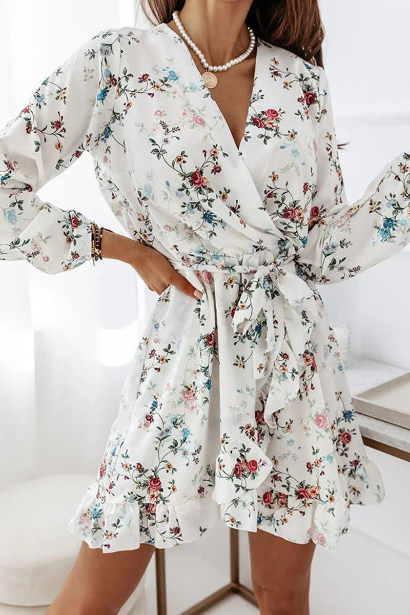 Fashion Street Print Split Joint V Neck A Line Dresses(4 colors) - Fashionpara