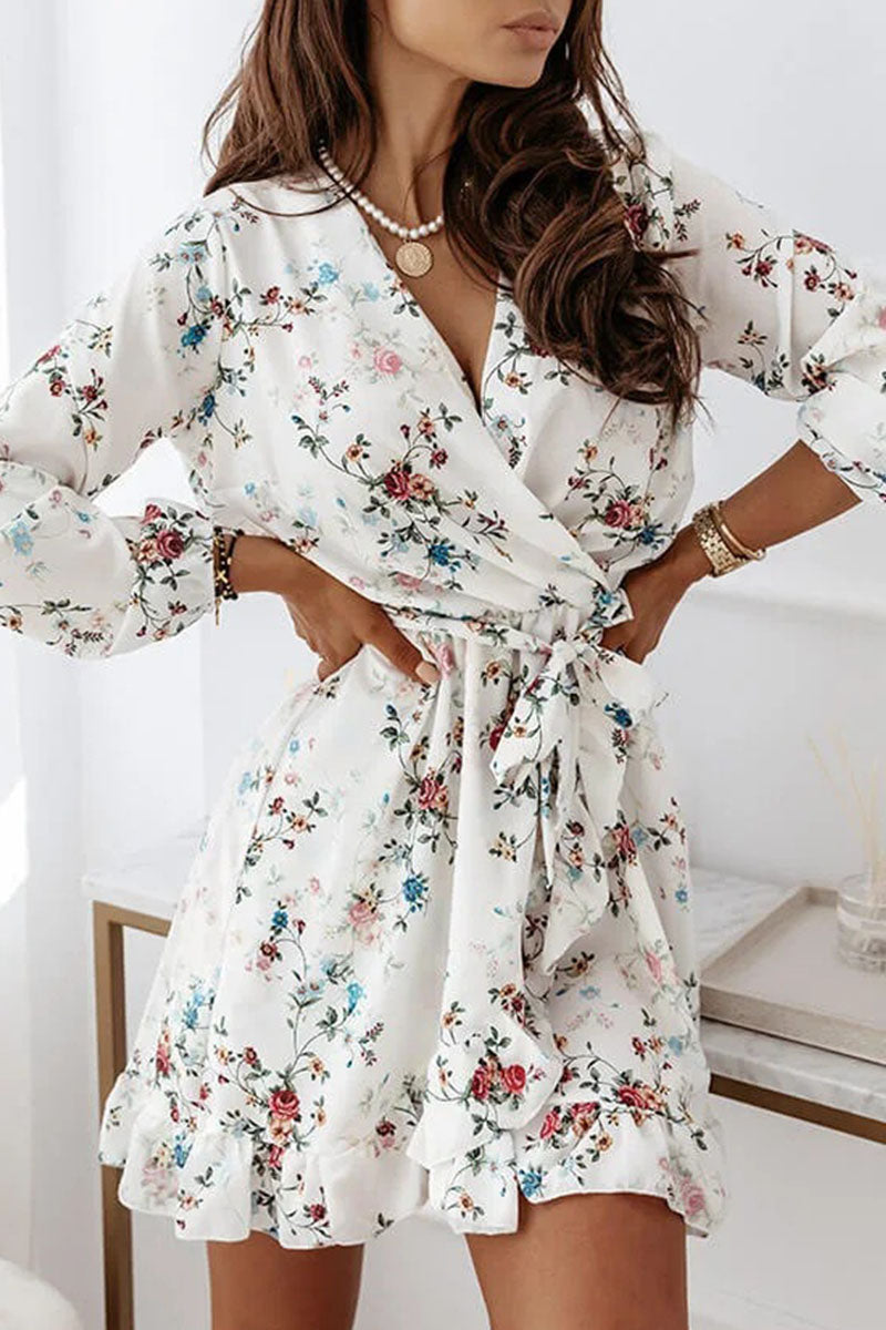 Fashion Street Print Split Joint V Neck A Line Dresses(4 colors) - Fashionpara