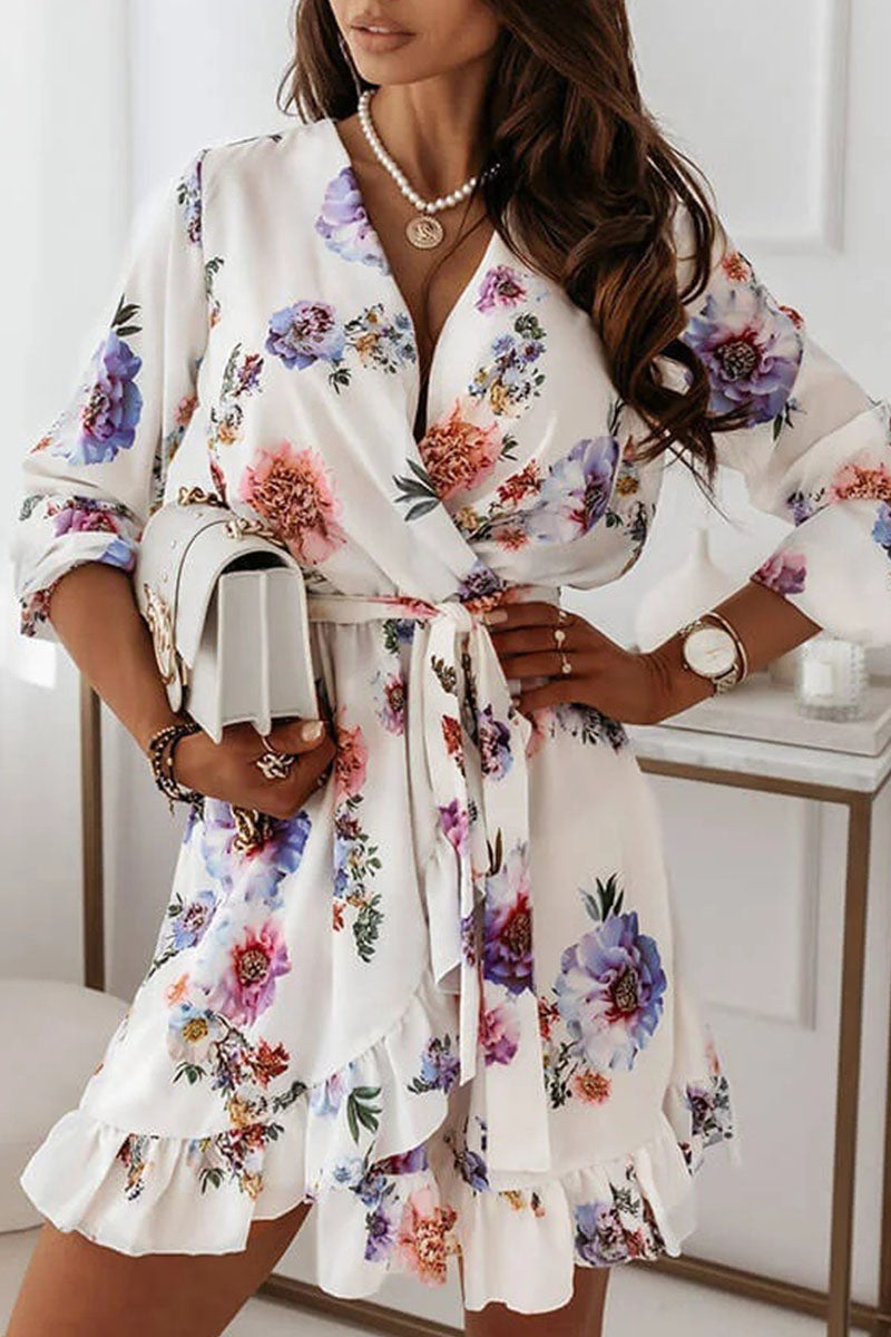 Fashion Street Print Split Joint V Neck A Line Dresses(4 colors) - Fashionpara