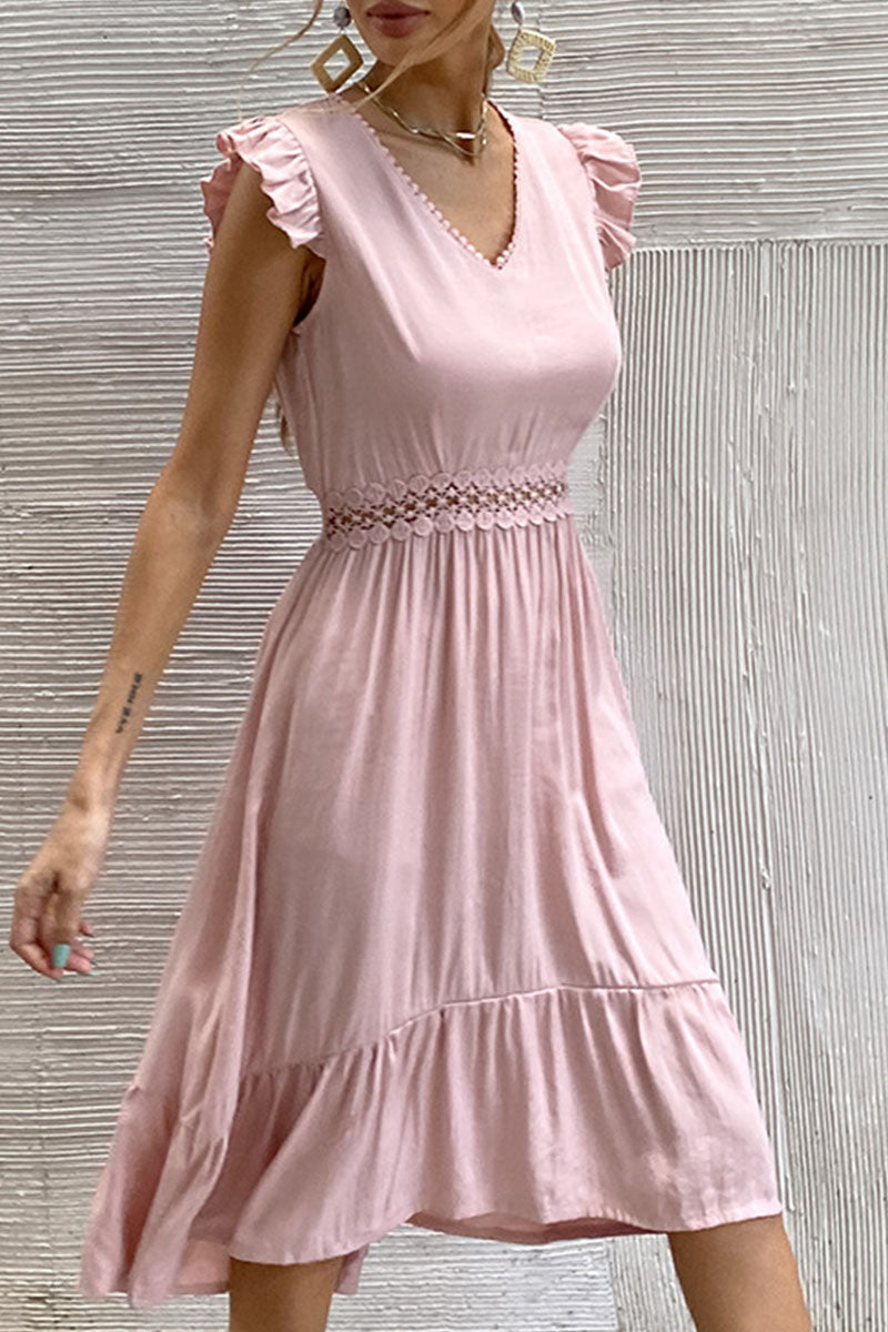 Fashion Casual Solid Split Joint V Neck Irregular Dresses - Fashionpara