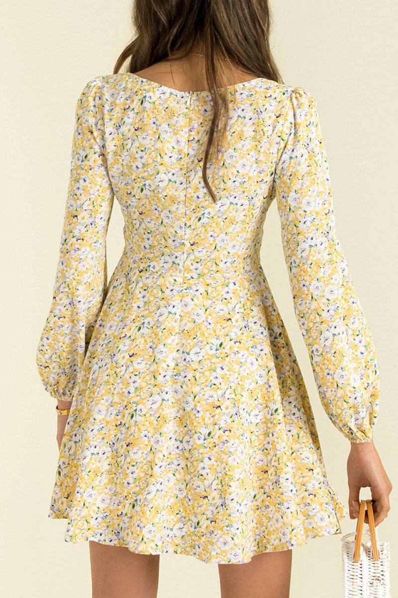 Fashion Street Print Hollowed Out V Neck Princess Dresses - Fashionpara