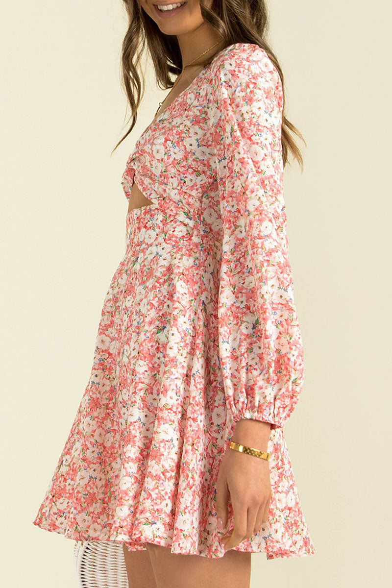 Fashion Street Print Hollowed Out V Neck Princess Dresses - Fashionpara