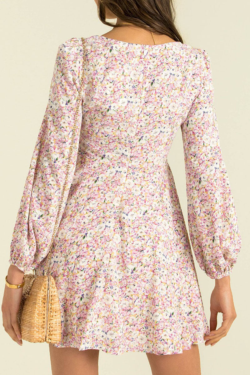 Fashion Street Print Hollowed Out V Neck Princess Dresses - Fashionpara