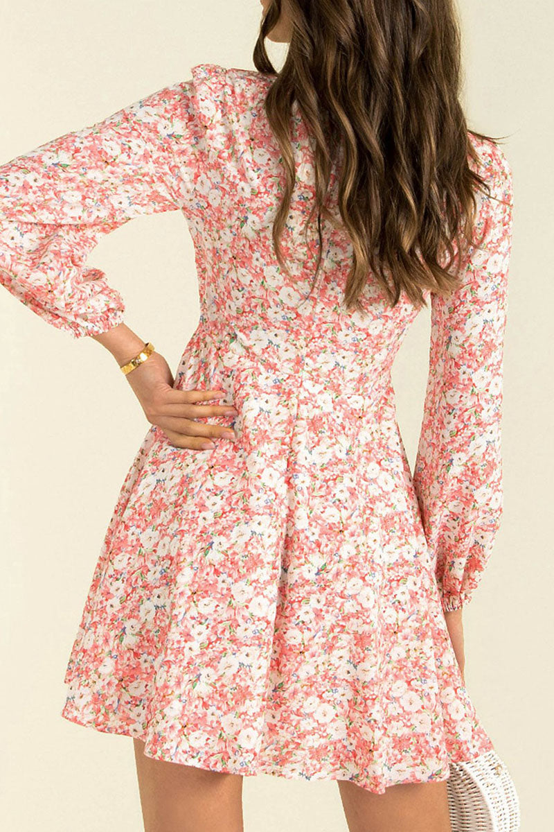 Fashion Street Print Hollowed Out V Neck Princess Dresses - Fashionpara