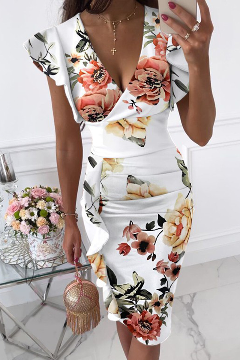 Fashion Elegant Solid Flounce Fold V Neck Wrapped Skirt Dresses(9 colors) - Fashionpara