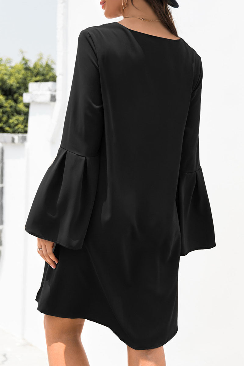 Fashion Casual Solid Patchwork V Neck A Line Dresses(3 colors) - Fashionpara