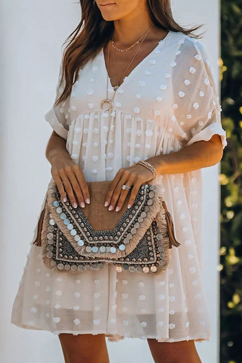 Fashion Casual Solid Split Joint V Neck Princess Dresses - Fashionpara