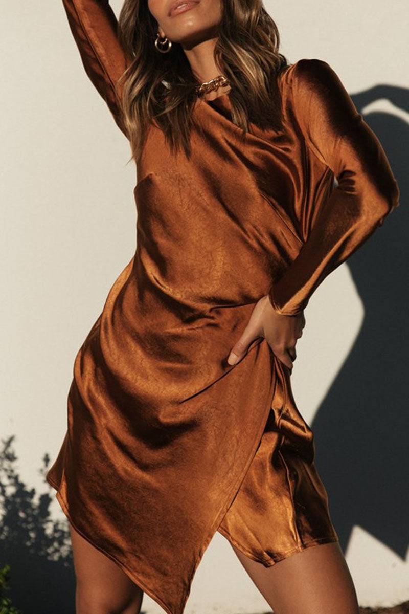 Fashion Street Solid Split Joint O Neck Irregular Dresses - Fashionpara