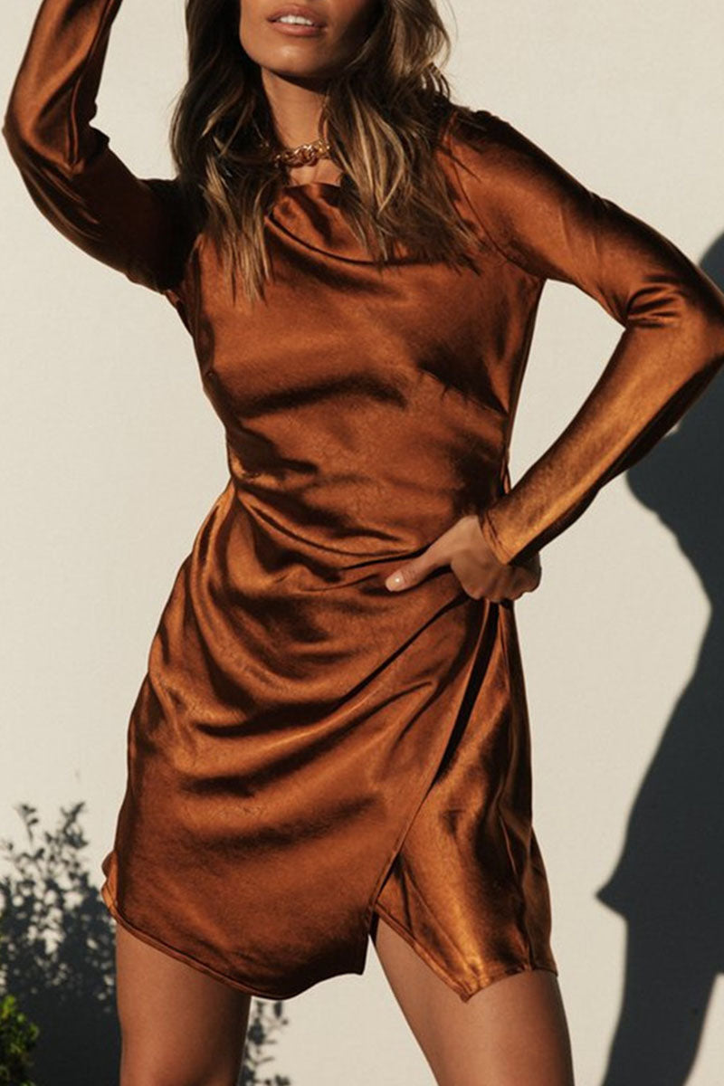 Fashion Street Solid Split Joint O Neck Irregular Dresses - Fashionpara