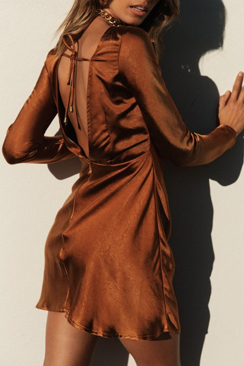 Fashion Street Solid Split Joint O Neck Irregular Dresses - Fashionpara