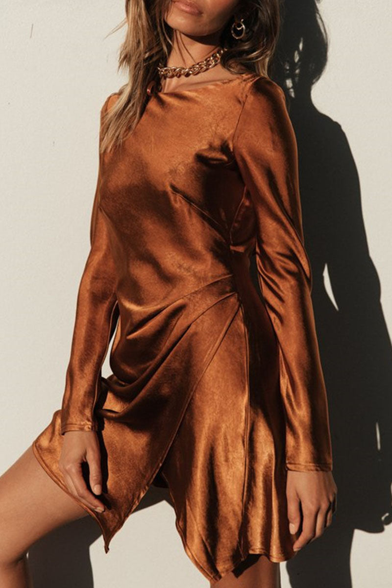 Fashion Street Solid Split Joint O Neck Irregular Dresses - Fashionpara