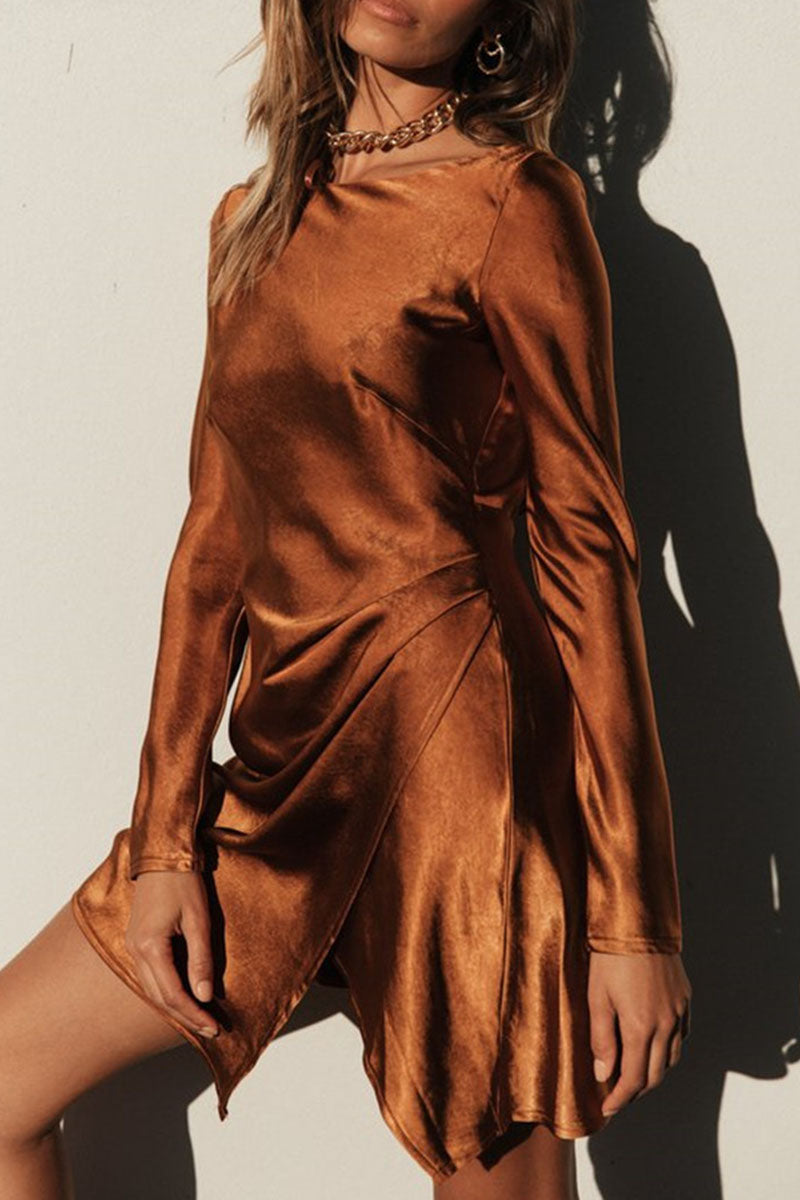 Fashion Street Solid Split Joint O Neck Irregular Dresses - Fashionpara