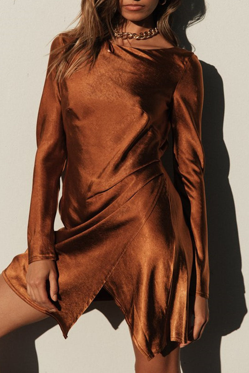 Fashion Street Solid Split Joint O Neck Irregular Dresses - Fashionpara