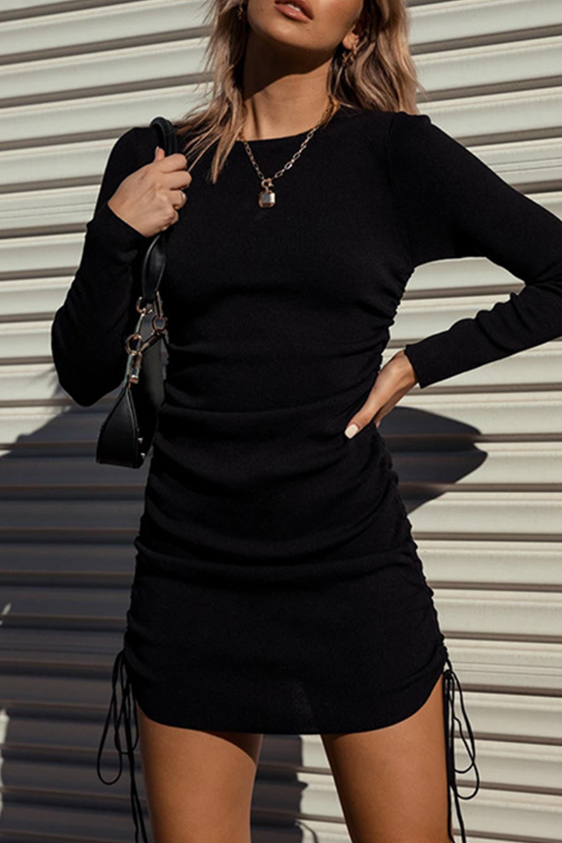 Elegant Solid Split Joint Frenulum O Neck Pencil Skirt Dresses - Fashionpara