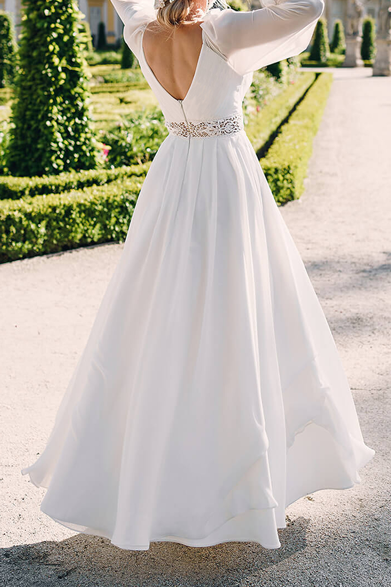 Elegant Solid Lace Hollowed Out Split Joint V Neck Evening Dress Dresses - Fashionpara