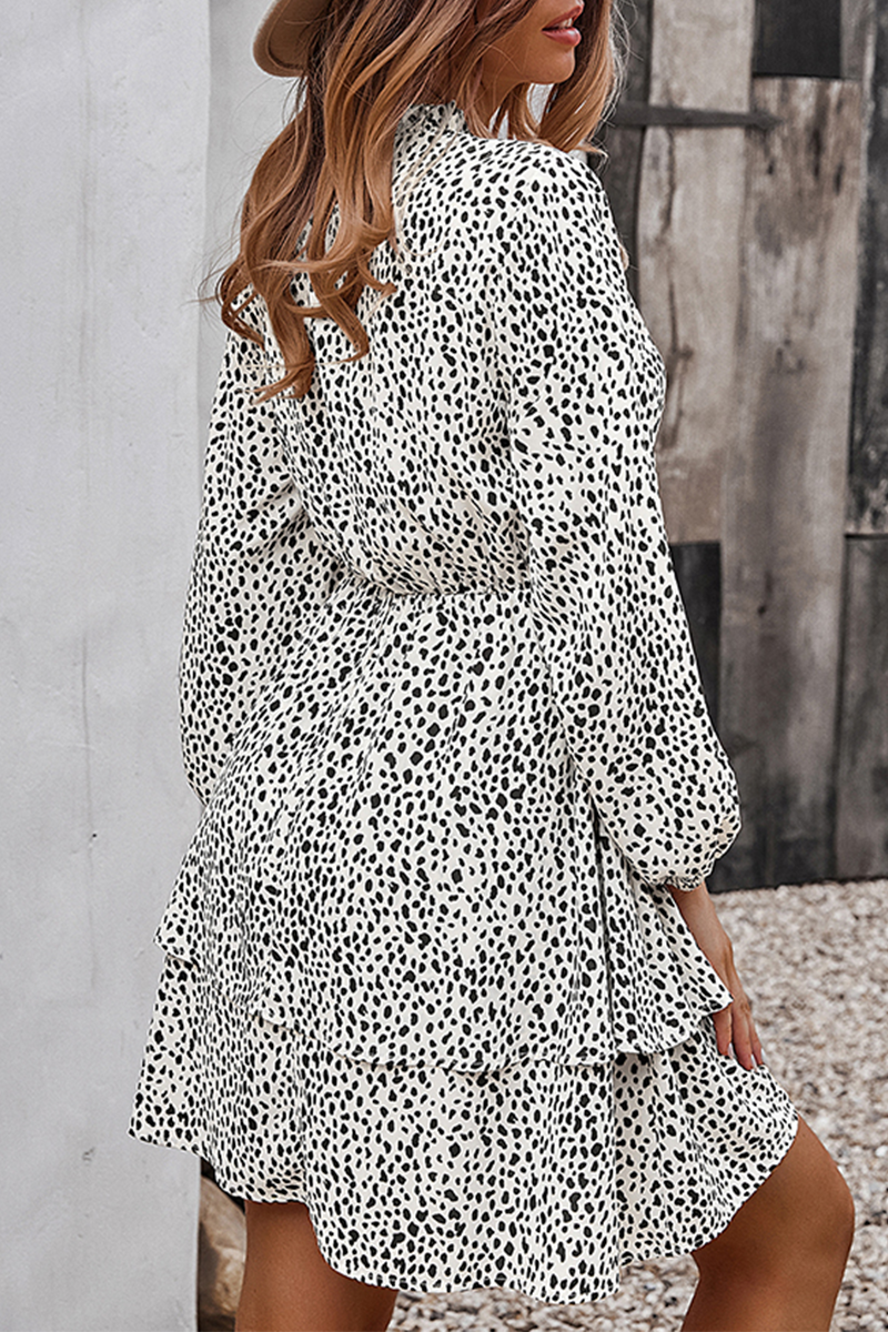 Elegant Print Split Joint Frenulum V Neck A Line Dresses - Fashionpara