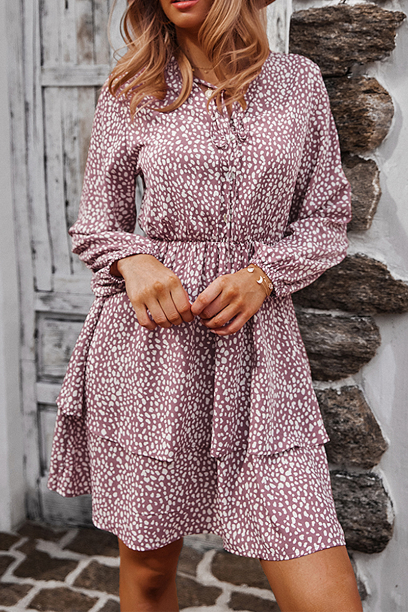 Elegant Print Split Joint Frenulum V Neck A Line Dresses - Fashionpara