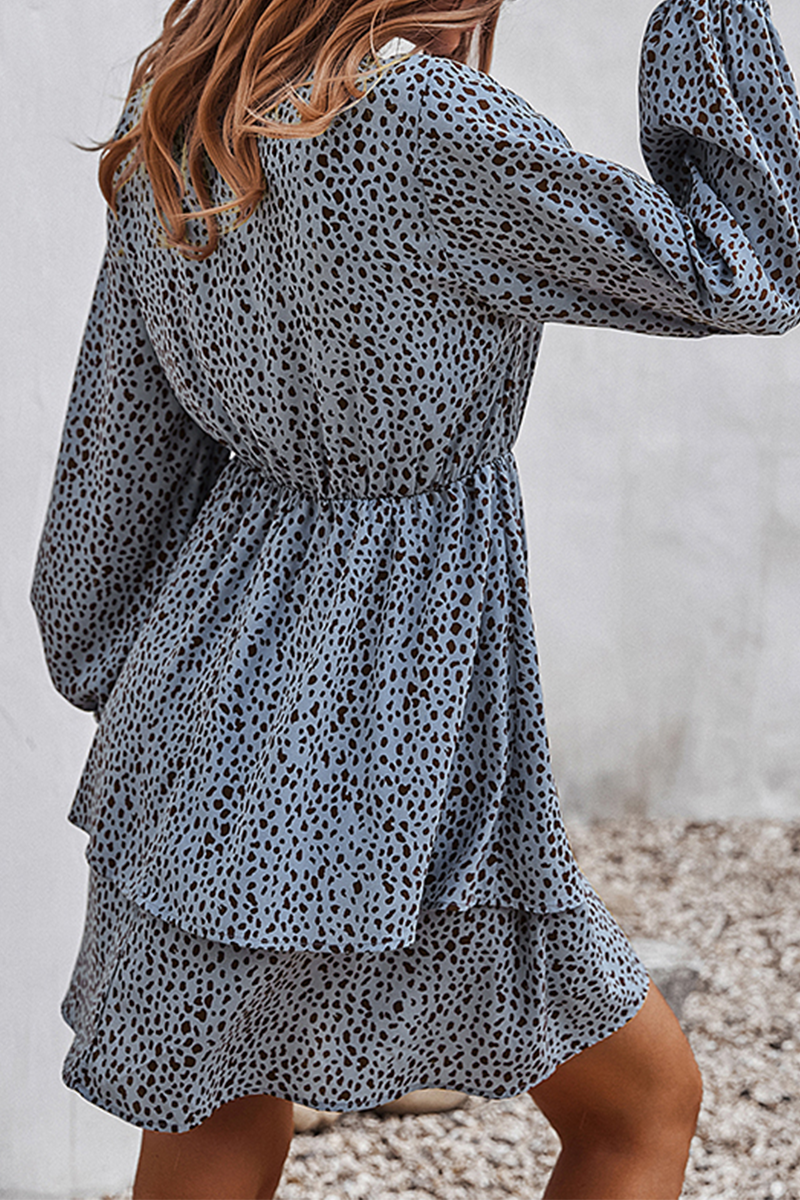 Elegant Print Split Joint Frenulum V Neck A Line Dresses - Fashionpara