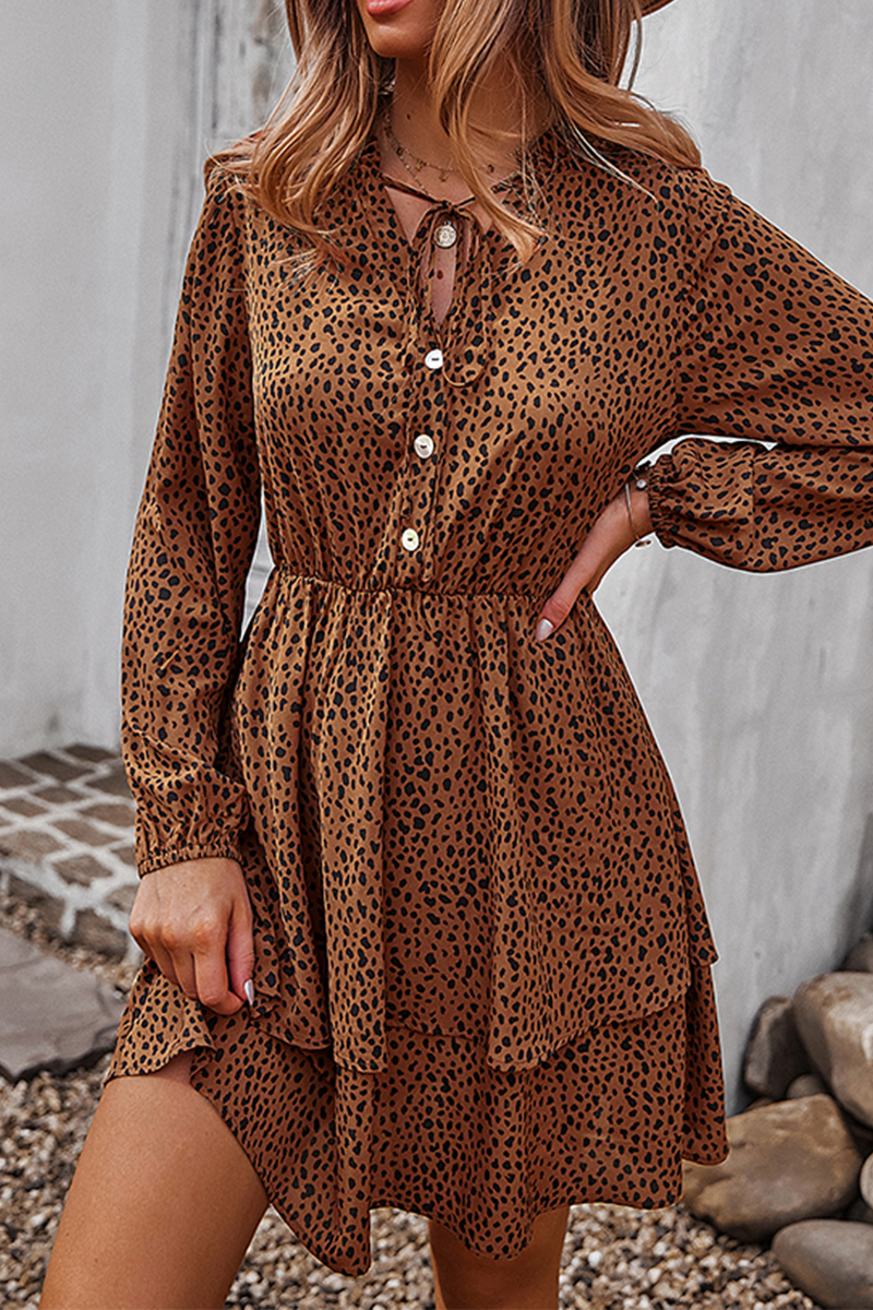 Elegant Print Split Joint Frenulum V Neck A Line Dresses - Fashionpara