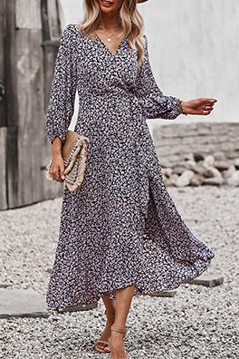 Elegant Floral Flounce Strap Design V Neck A Line Dresses(5 colors) - Fashionpara
