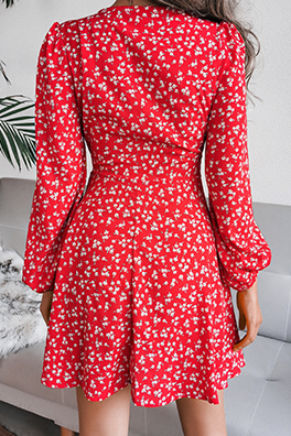 Casual Floral Split Joint Frenulum V Neck A Line Dresses - Fashionpara