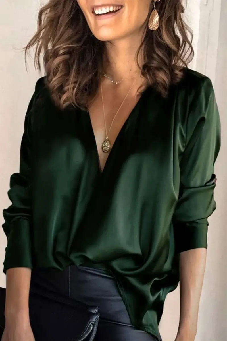 Satin Collared Drape Blouse - Fashionpara