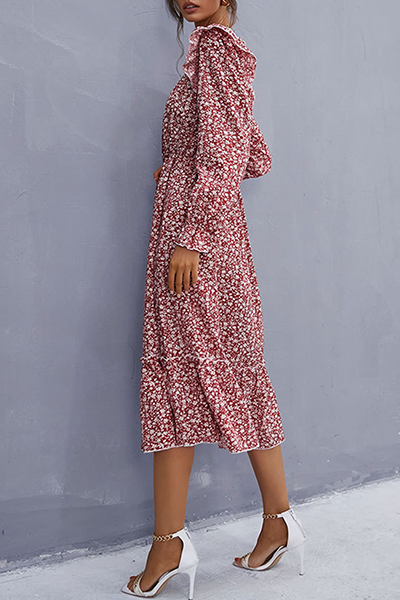 Elegant Floral Split Joint Flounce Square Collar A Line Dresses - Fashionpara