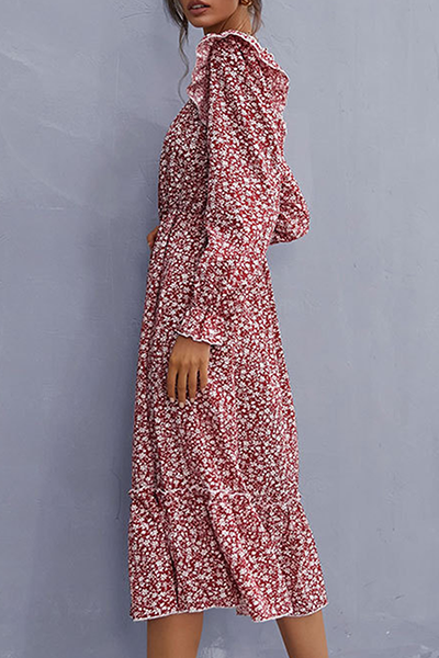 Elegant Floral Split Joint Flounce Square Collar A Line Dresses - Fashionpara