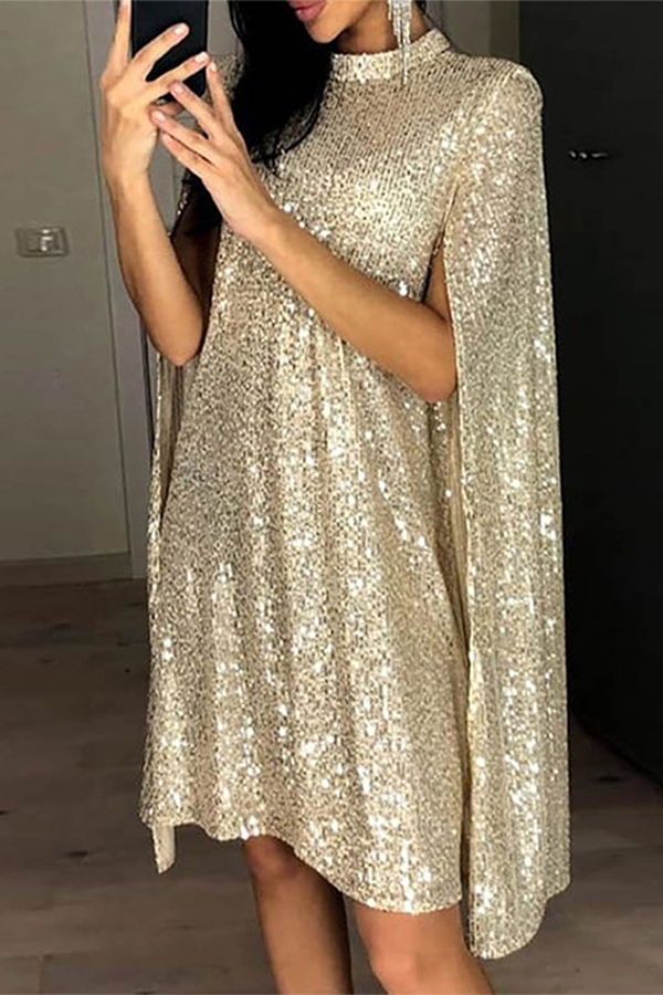 Elegant Solid Patchwork Mandarin Collar Dresses - Fashionpara