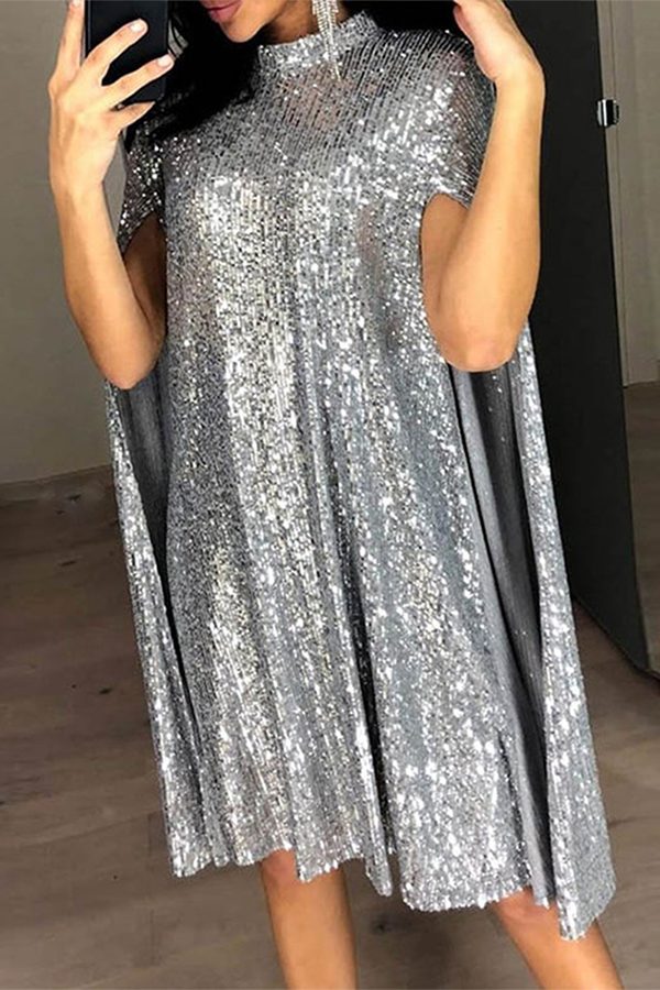 Elegant Solid Patchwork Mandarin Collar Dresses - Fashionpara