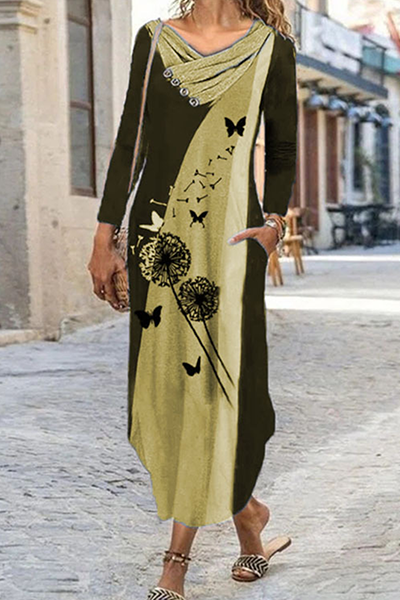 Casual Print Split Joint  Contrast Irregular Dress Dresses - Fashionpara