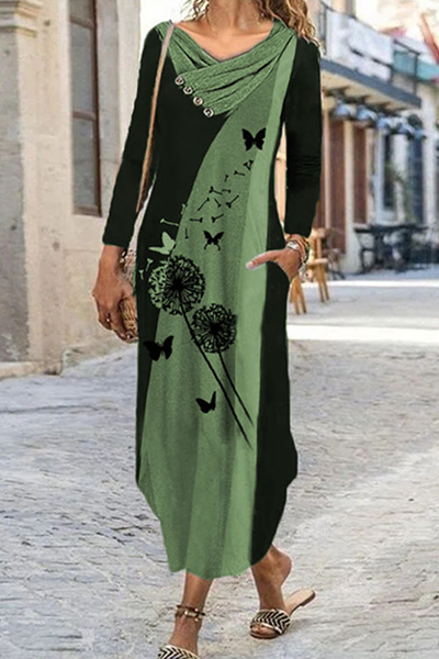 Casual Print Split Joint  Contrast Irregular Dress Dresses - Fashionpara