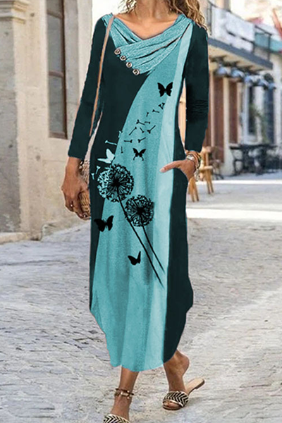 Casual Print Split Joint  Contrast Irregular Dress Dresses - Fashionpara