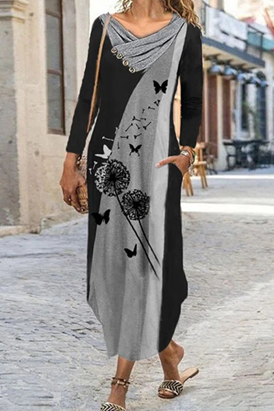 Casual Print Split Joint  Contrast Irregular Dress Dresses - Fashionpara