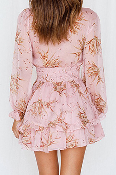 Fashion Elegant Floral Flounce Strap Design V Neck Dresses - Fashionpara