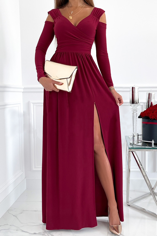 Casual Elegant Solid Hollowed Out Slit V Neck Waist Skirt Dresses - Fashionpara